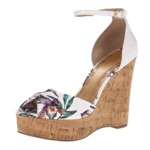 Nine West dig white floral wedge sandals sz 7